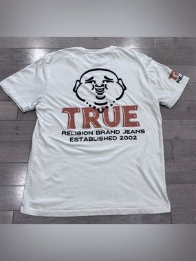 True Religion Brand Jeans White Buddha Logo Graphic Tee 100 Cotton Medium
